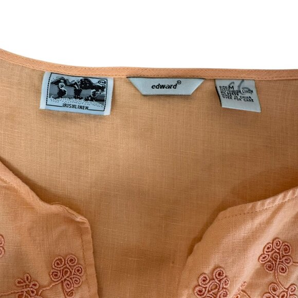 Edward Irish Linen Tunic Top Women’s SZ:M Peach Embroidered Boho 3/4 Sleeve - Picture 7 of 8